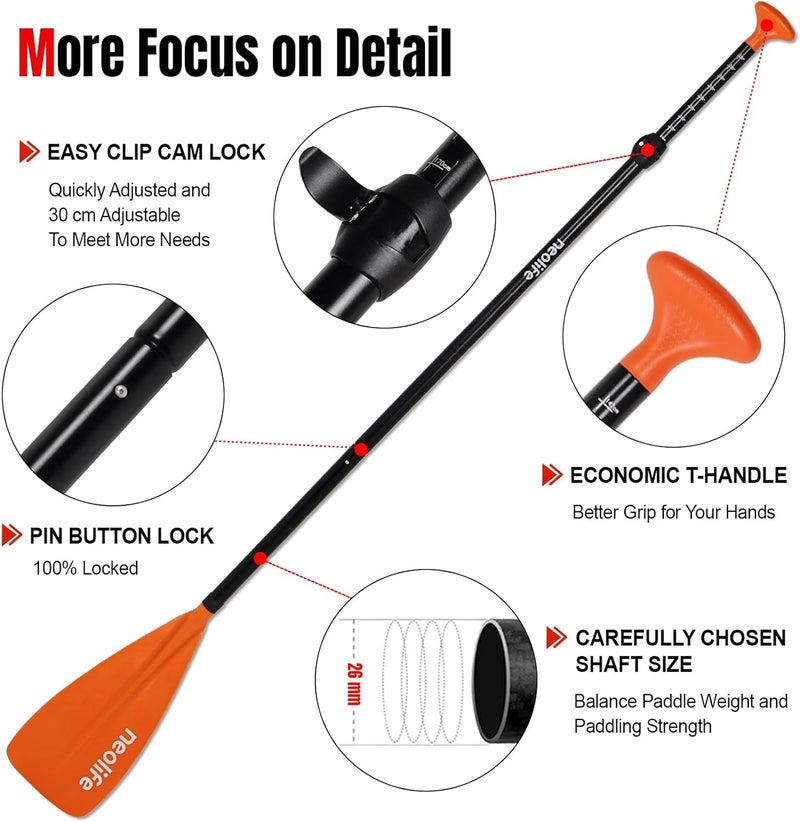 WONITAGO SUP Paddles for Kid with Aluminum Shaft and PP Blade, Floating Stand Up Paddle Board Paddle for Youth and Junior, Adjustable 140-170 cm/55-67 Inches - Image 3